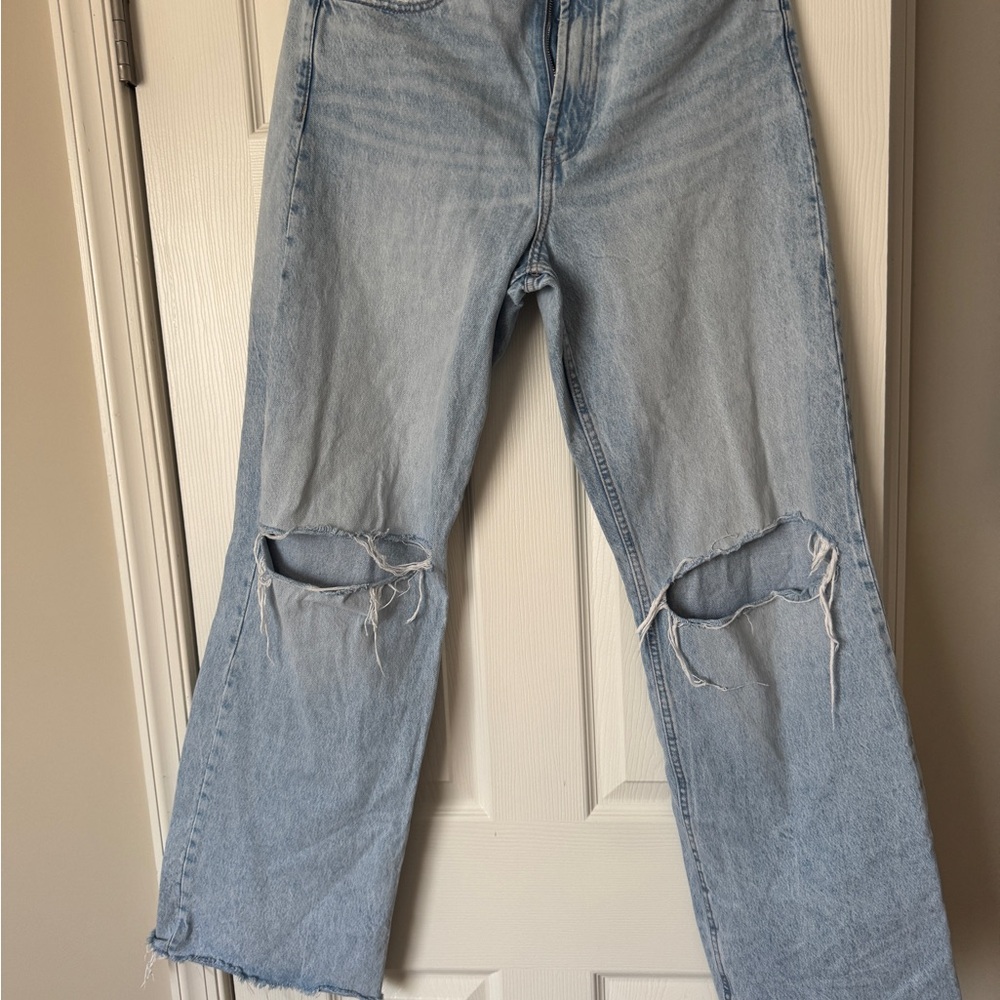 Abercrombie & Fitch Light Wash Distressed Wide-Leg Jeans